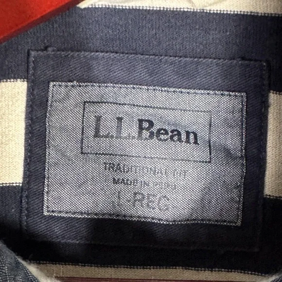 L.L.Bean Rugby Polo Shirt Mens Large Blue Stripe Long Sleeve Cotton Casual - Picture 3 of 8